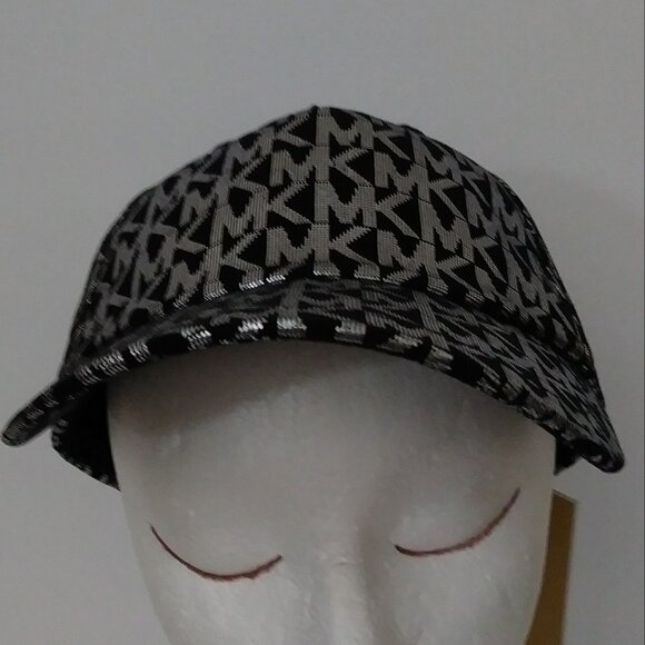 Michael Kors Black Silver Metallic MK Logo Baseball Hat Cap - Picture 3 of 13